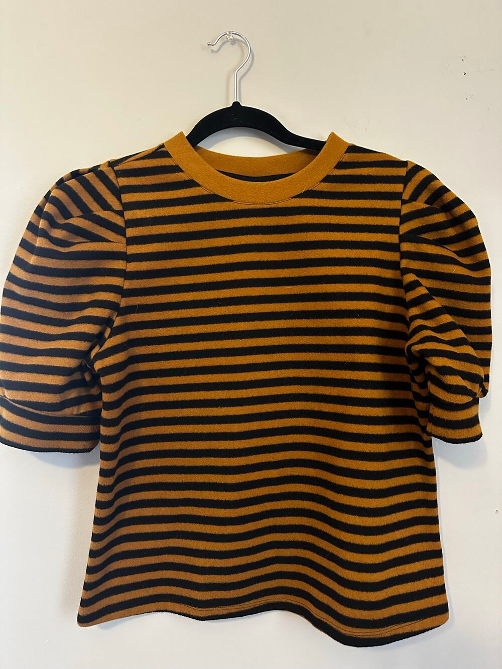 Who What Wear Mustard Black Striped puffed sleeve Sweater Size M